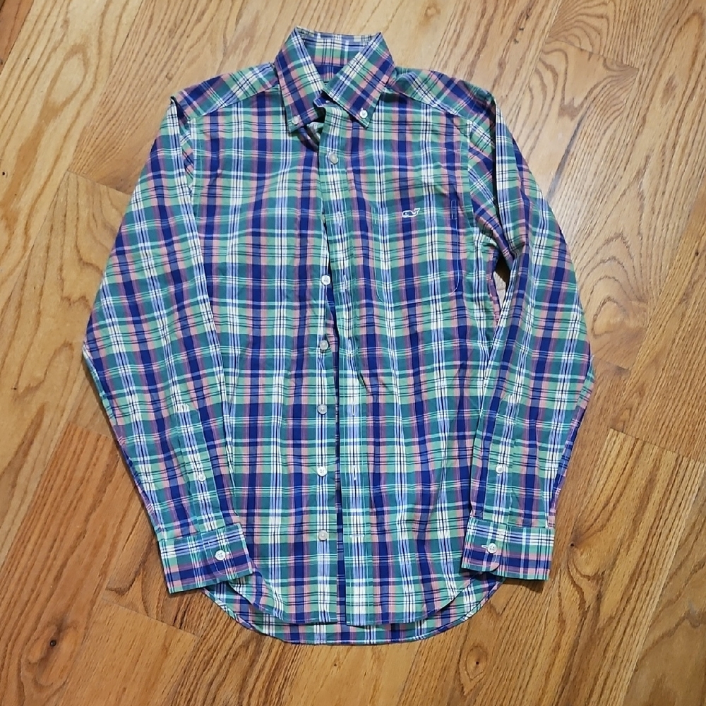 Vineyard Vines Blue and Green Plaid Shirt
